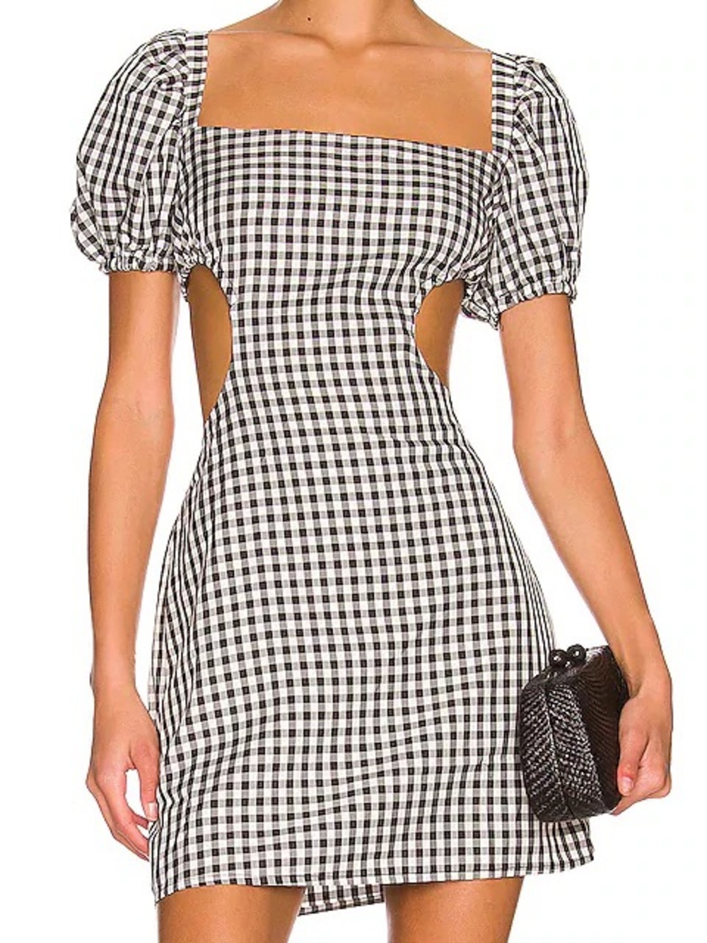More To Come - Bethanie Puff Sleeve Mini Dress XS - NWOT - Gingham Cutout